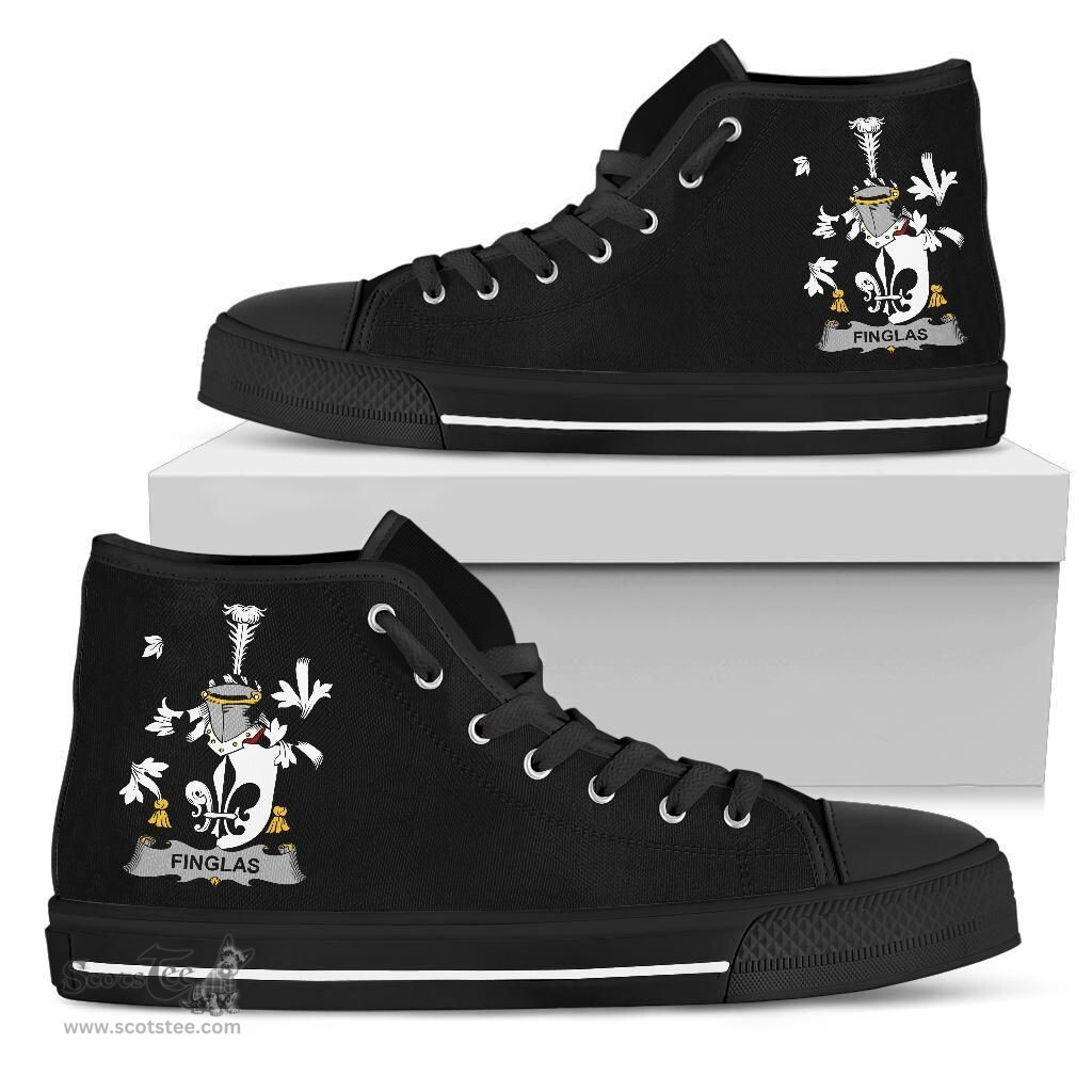 Irish Finglas Coat of Arms Family Crest Ireland High Top Shoes (Women's/Men's) Black/ White Irish Shoes