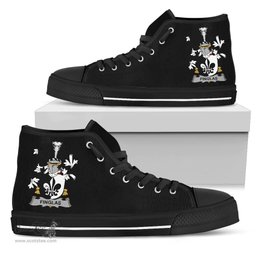 Irish Finglas Coat of Arms Family Crest Ireland High Top Shoes (Women's/Men's) Black/ White Irish Shoes
