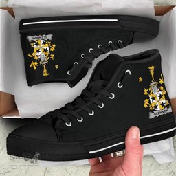 Irish Glennon or Glenane Coat of Arms Family Crest Ireland High Top Shoes (Women's/Men's) Black/ White Irish Shoes