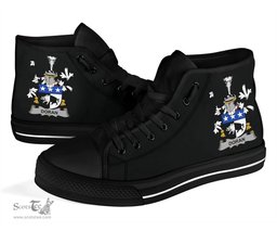Irish Doran or O'Doran Coat of Arms Family Crest Ireland High Top Shoes (Women's/Men's) Black/ White Irish Shoes