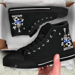 Irish Doran or O'Doran Coat of Arms Family Crest Ireland High Top Shoes (Women's/Men's) Black/ White Irish Shoes