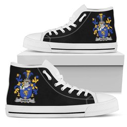 Irish Greer Coat of Arms Family Crest Ireland High Top Shoes (Women's/Men's) Black/ White Irish Shoes