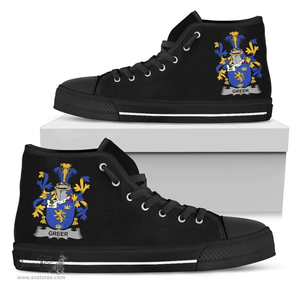 Irish Greer Coat of Arms Family Crest Ireland High Top Shoes (Women's/Men's) Black/ White Irish Shoes