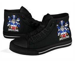 Irish Douse or Dowse Coat of Arms Family Crest Ireland High Top Shoes (Women's/Men's) Black/ White Irish Shoes