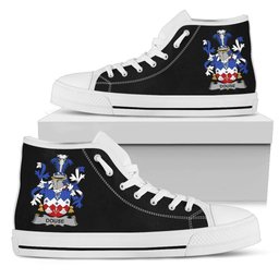 Irish Douse or Dowse Coat of Arms Family Crest Ireland High Top Shoes (Women's/Men's) Black/ White Irish Shoes