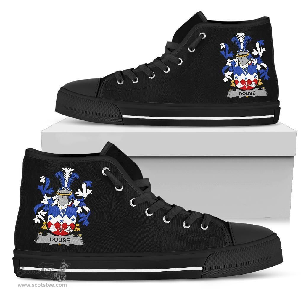Irish Douse or Dowse Coat of Arms Family Crest Ireland High Top Shoes (Women's/Men's) Black/ White Irish Shoes