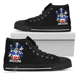 Irish Douse or Dowse Coat of Arms Family Crest Ireland High Top Shoes (Women's/Men's) Black/ White Irish Shoes
