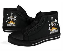 Irish Fyan or Faghan Coat of Arms Family Crest Ireland High Top Shoes (Women's/Men's) Black/ White Irish Shoes