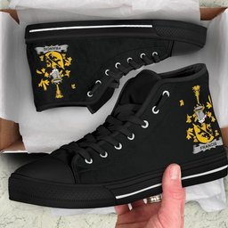 Irish Francis Coat of Arms Family Crest Ireland High Top Shoes (Women's/Men's) Black/ White Irish Shoes