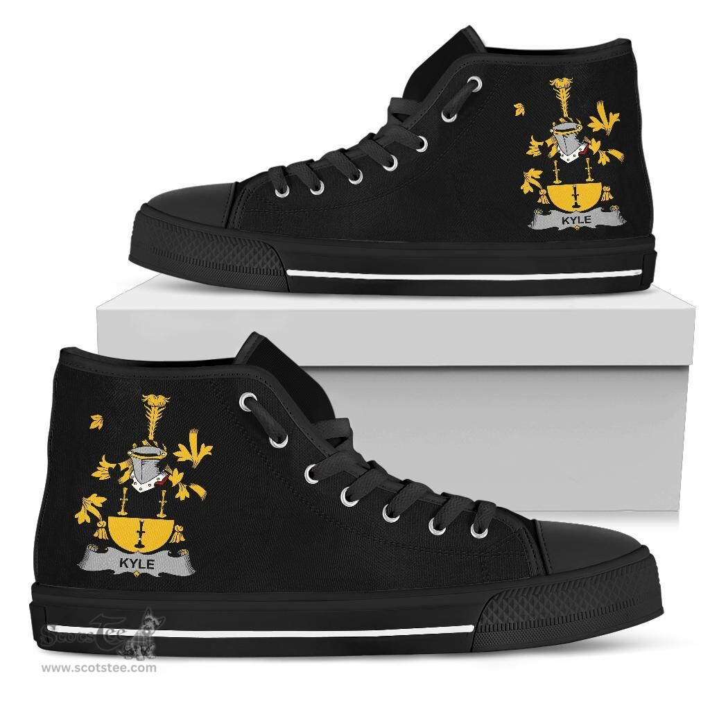 Irish Kyle Coat of Arms Family Crest Ireland High Top Shoes (Women's/Men's) Black/ White Irish Shoes