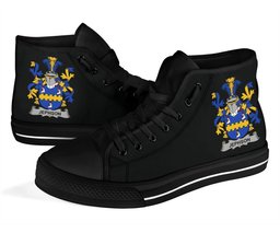 Irish Jephson Coat of Arms Family Crest Ireland High Top Shoes (Women's/Men's) Black/ White Irish Shoes