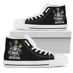 Irish Jephson Coat of Arms Family Crest Ireland High Top Shoes (Women's/Men's) Black/ White Irish Shoes