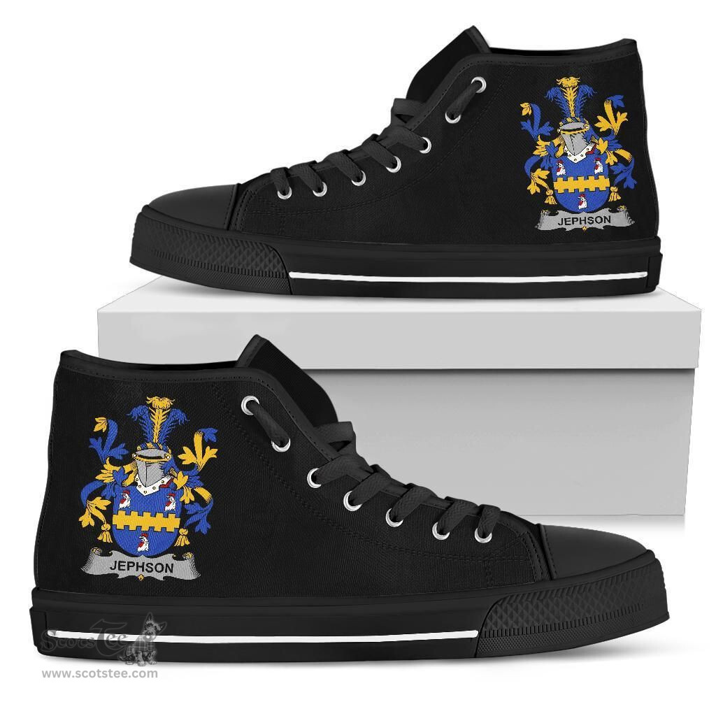 Irish Jephson Coat of Arms Family Crest Ireland High Top Shoes (Women's/Men's) Black/ White Irish Shoes