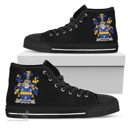 Irish Jephson Coat of Arms Family Crest Ireland High Top Shoes (Women's/Men's) Black/ White Irish Shoes