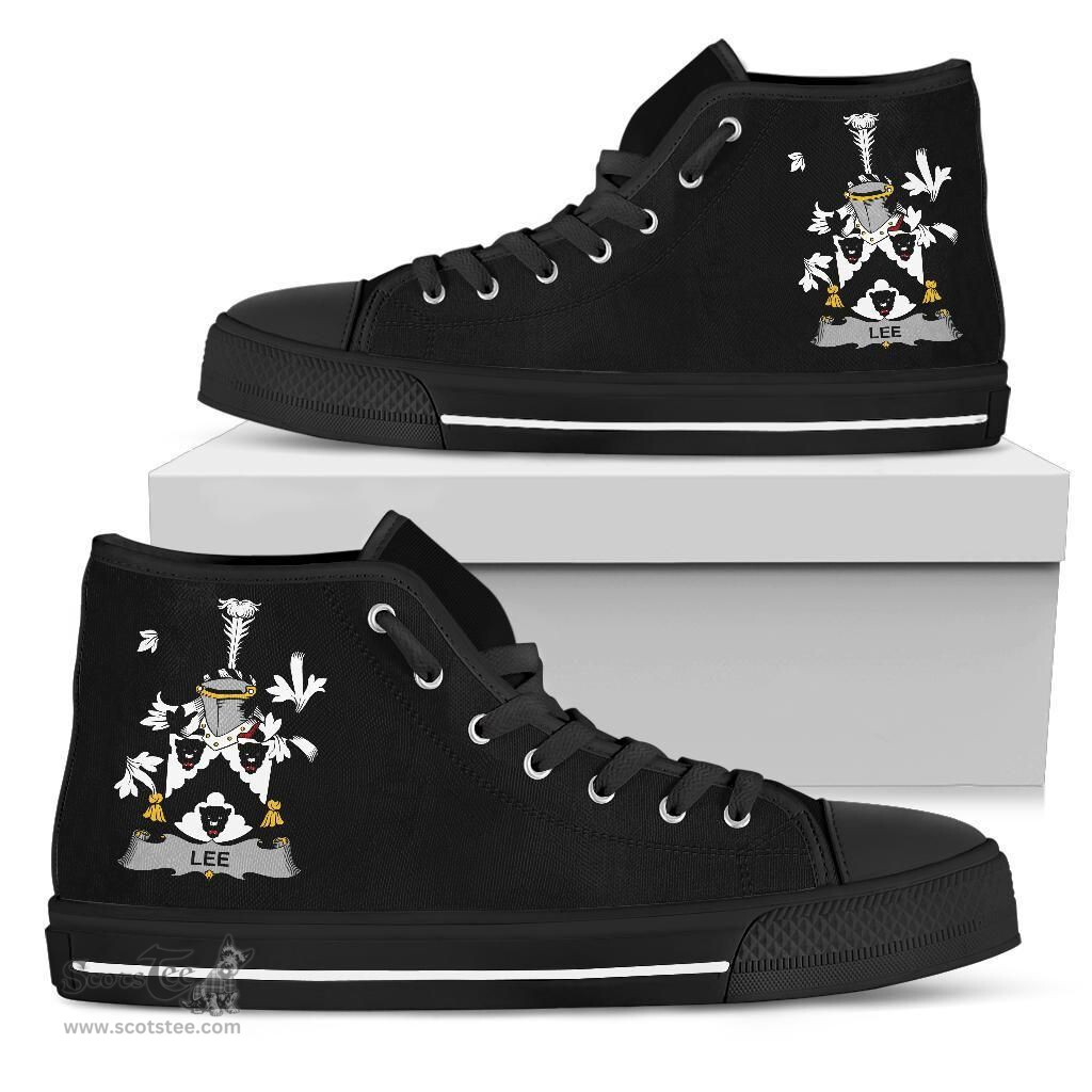 Irish Lee or O'Lee Coat of Arms Family Crest Ireland High Top Shoes (Women's/Men's) Black/ White Irish Shoes