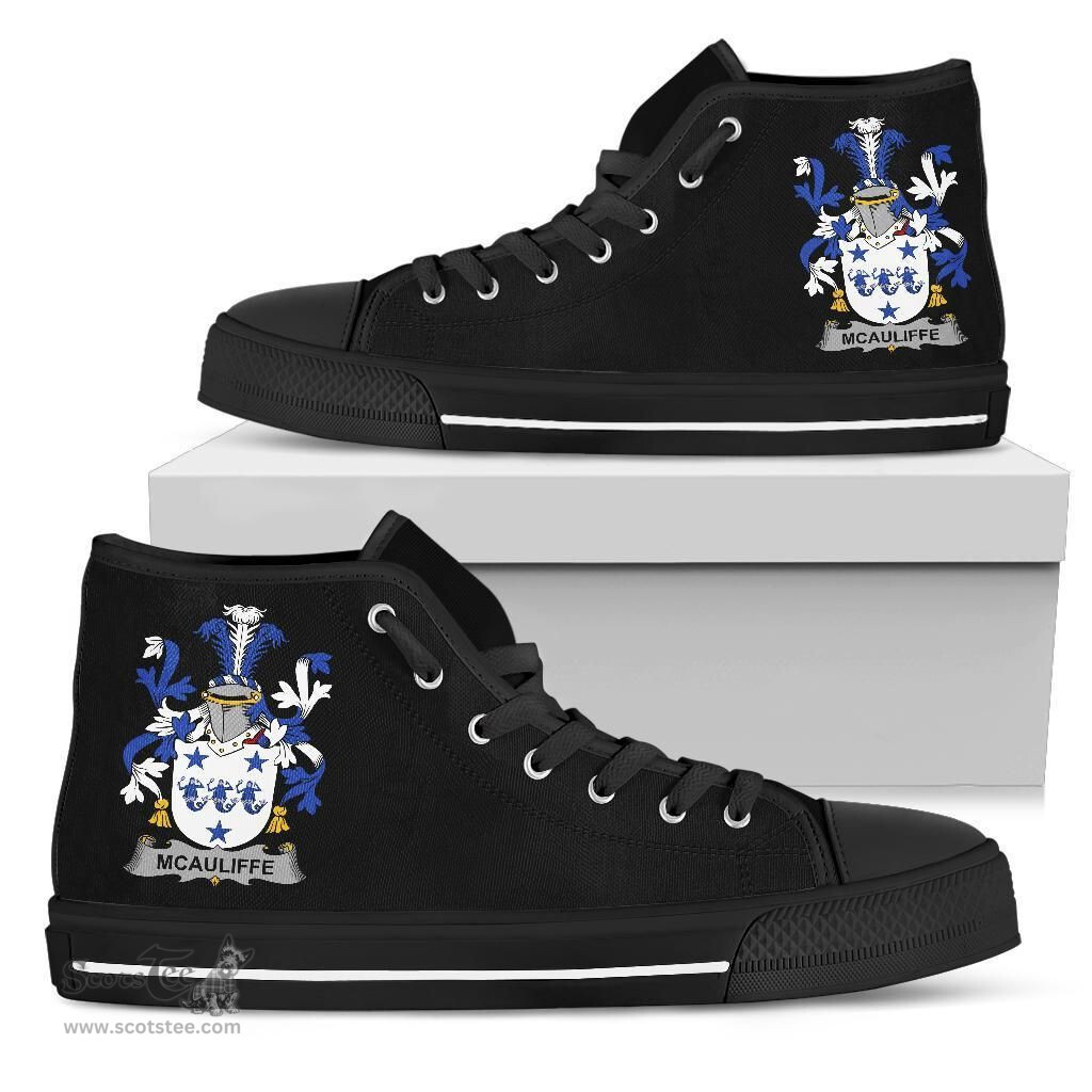 Irish McAuliffe Coat of Arms Family Crest Ireland High Top Shoes (Women's/Men's) Black/ White Irish Shoes