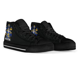 Irish McDaniel or Daniel Coat of Arms Family Crest Ireland High Top Shoes (Women's/Men's) Black/ White Irish Shoes