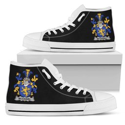 Irish McDaniel or Daniel Coat of Arms Family Crest Ireland High Top Shoes (Women's/Men's) Black/ White Irish Shoes