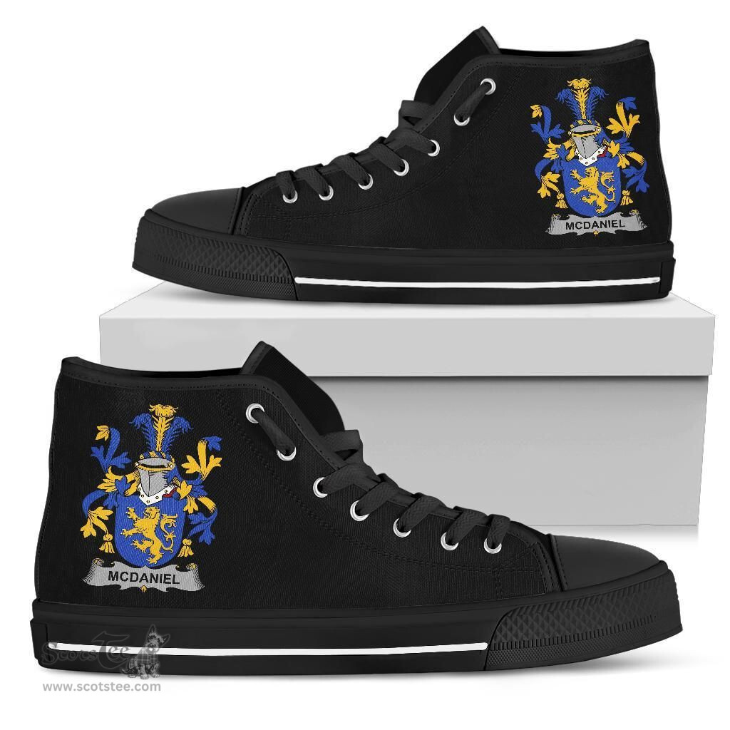 Irish McDaniel or Daniel Coat of Arms Family Crest Ireland High Top Shoes (Women's/Men's) Black/ White Irish Shoes