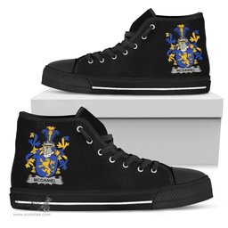 Irish McDaniel or Daniel Coat of Arms Family Crest Ireland High Top Shoes (Women's/Men's) Black/ White Irish Shoes