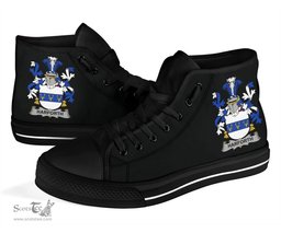 Irish Harforth Coat of Arms Family Crest Ireland High Top Shoes (Women's/Men's) Black/ White Irish Shoes