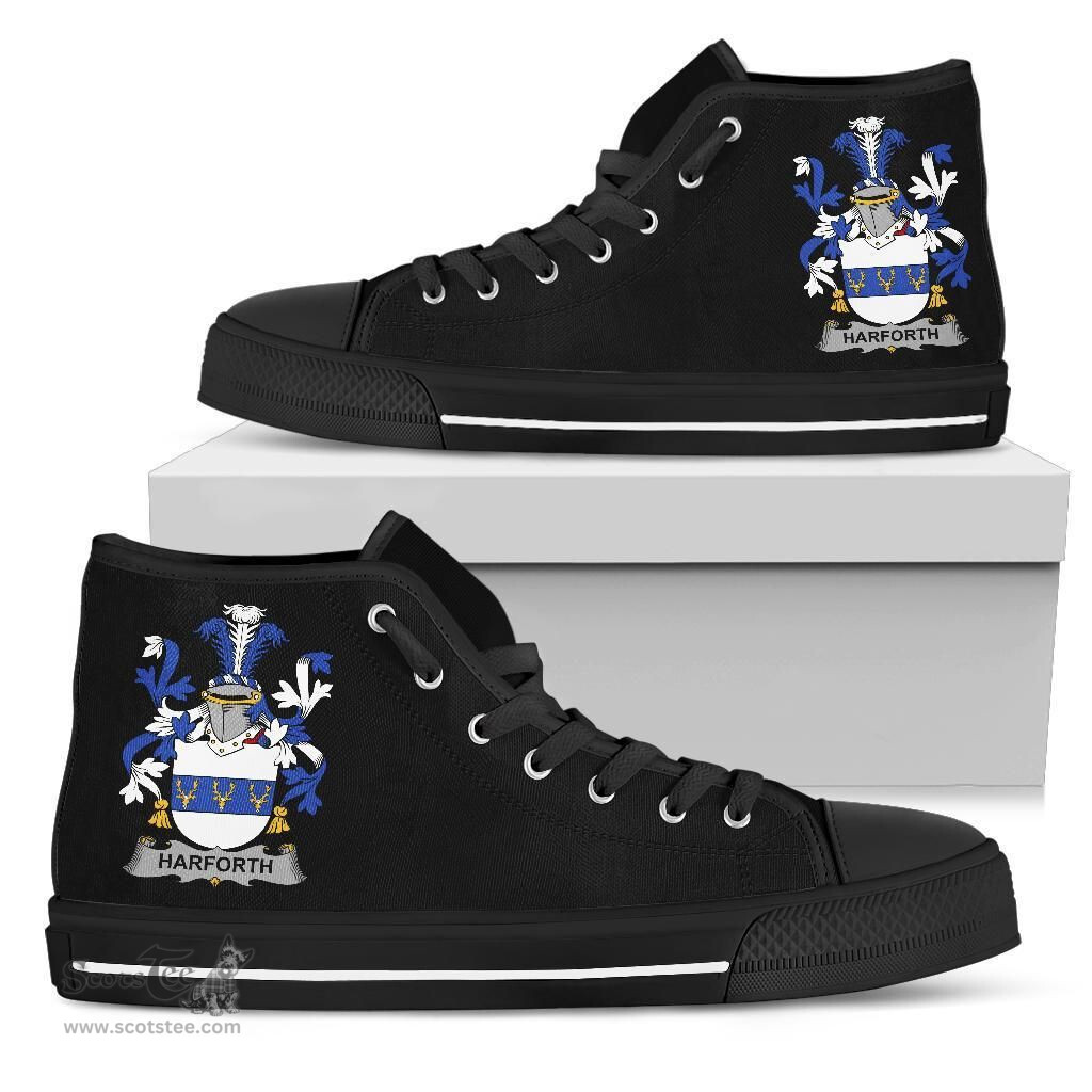 Irish Harforth Coat of Arms Family Crest Ireland High Top Shoes (Women's/Men's) Black/ White Irish Shoes