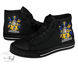 Irish McCausland Coat of Arms Family Crest Ireland High Top Shoes (Women's/Men's) Black/ White Irish Shoes