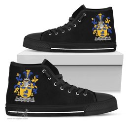Irish McCausland Coat of Arms Family Crest Ireland High Top Shoes (Women's/Men's) Black/ White Irish Shoes