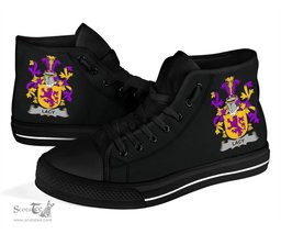 Irish Lacy or De Lacy Coat of Arms Family Crest Ireland High Top Shoes (Women's/Men's) Black/ White Irish Shoes