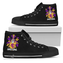 Irish Lacy or De Lacy Coat of Arms Family Crest Ireland High Top Shoes (Women's/Men's) Black/ White Irish Shoes