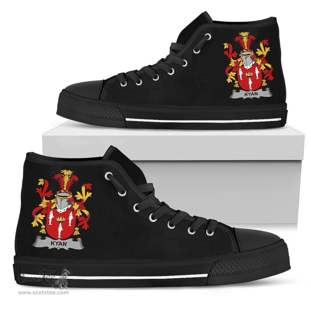 Irish Kyan or O'Kyan Coat of Arms Family Crest Ireland High Top Shoes (Women's/Men's) Black/ White Irish Shoes