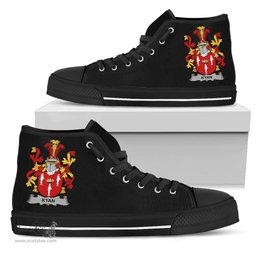 Irish Kyan or O'Kyan Coat of Arms Family Crest Ireland High Top Shoes (Women's/Men's) Black/ White Irish Shoes