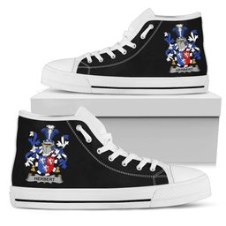 Irish Herbert Coat of Arms Family Crest Ireland High Top Shoes (Women's/Men's) Black/ White Irish Shoes