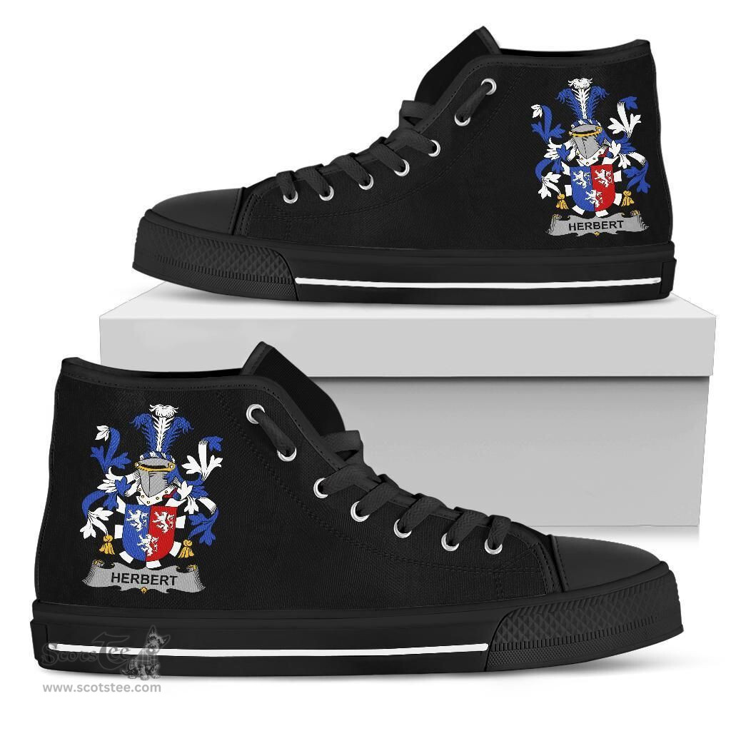 Irish Herbert Coat of Arms Family Crest Ireland High Top Shoes (Women's/Men's) Black/ White Irish Shoes
