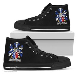 Irish Herbert Coat of Arms Family Crest Ireland High Top Shoes (Women's/Men's) Black/ White Irish Shoes
