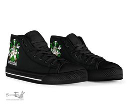 Irish Hawkins or Haughan Coat of Arms Family Crest Ireland High Top Shoes (Women's/Men's) Black/ White Irish Shoes