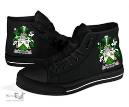Irish Hawkins or Haughan Coat of Arms Family Crest Ireland High Top Shoes (Women's/Men's) Black/ White Irish Shoes