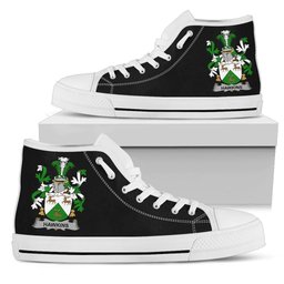 Irish Hawkins or Haughan Coat of Arms Family Crest Ireland High Top Shoes (Women's/Men's) Black/ White Irish Shoes