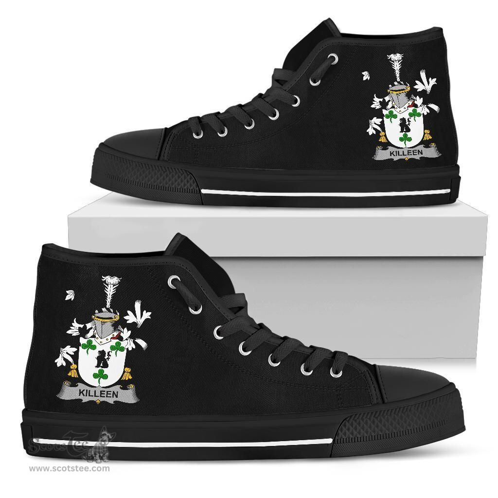 Irish Killeen or O'Killeen Coat of Arms Family Crest Ireland High Top Shoes (Women's/Men's) Black/ White Irish Shoes