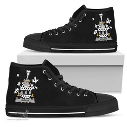 Irish Higgin or O'Higgin Coat of Arms Family Crest Ireland High Top Shoes (Women's/Men's) Black/ White Irish Shoes