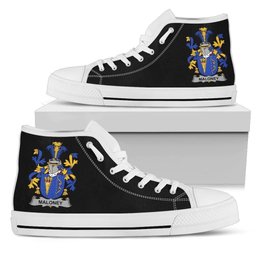 Irish Maloney or O'Molony Coat of Arms Family Crest Ireland High Top Shoes (Women's/Men's) Black/ White Irish Shoes