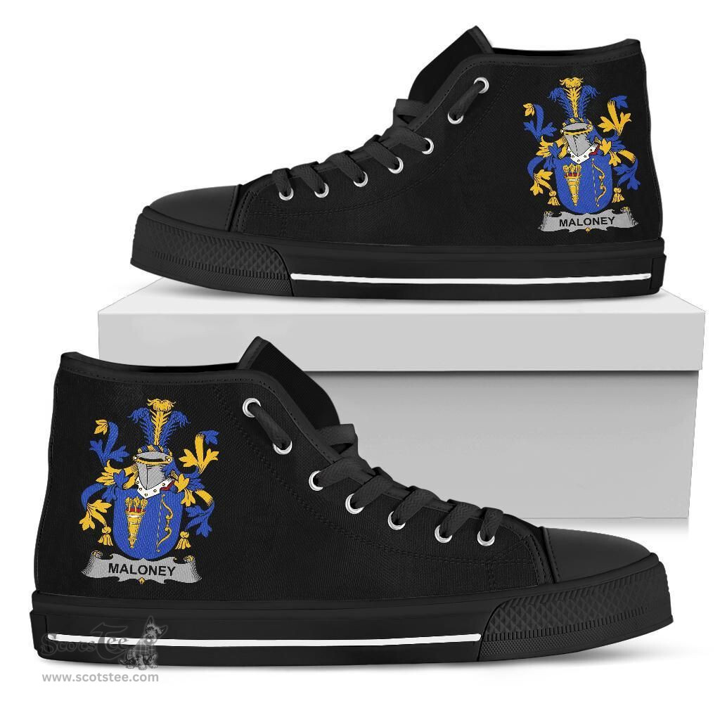 Irish Maloney or O'Molony Coat of Arms Family Crest Ireland High Top Shoes (Women's/Men's) Black/ White Irish Shoes