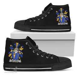 Irish Maloney or O'Molony Coat of Arms Family Crest Ireland High Top Shoes (Women's/Men's) Black/ White Irish Shoes