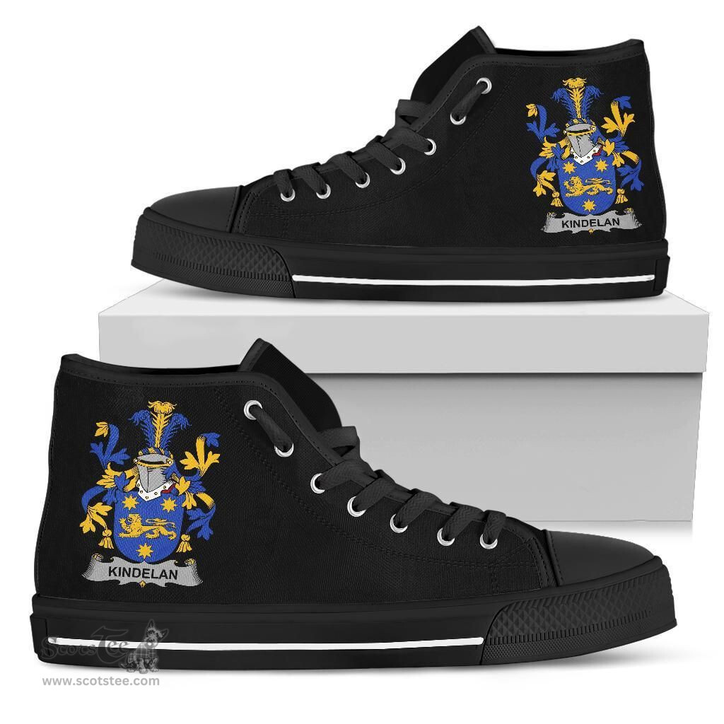 Irish Kindelan or O'Kindelan Coat of Arms Family Crest Ireland High Top Shoes (Women's/Men's) Black/ White Irish Shoes
