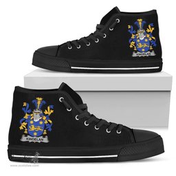Irish Kindelan or O'Kindelan Coat of Arms Family Crest Ireland High Top Shoes (Women's/Men's) Black/ White Irish Shoes