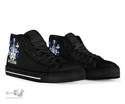 Irish Hassett or Hasset Coat of Arms Family Crest Ireland High Top Shoes (Women's/Men's) Black/ White Irish Shoes