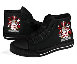 Irish Kinnane or O'Kinane Coat of Arms Family Crest Ireland High Top Shoes (Women's/Men's) Black/ White Irish Shoes