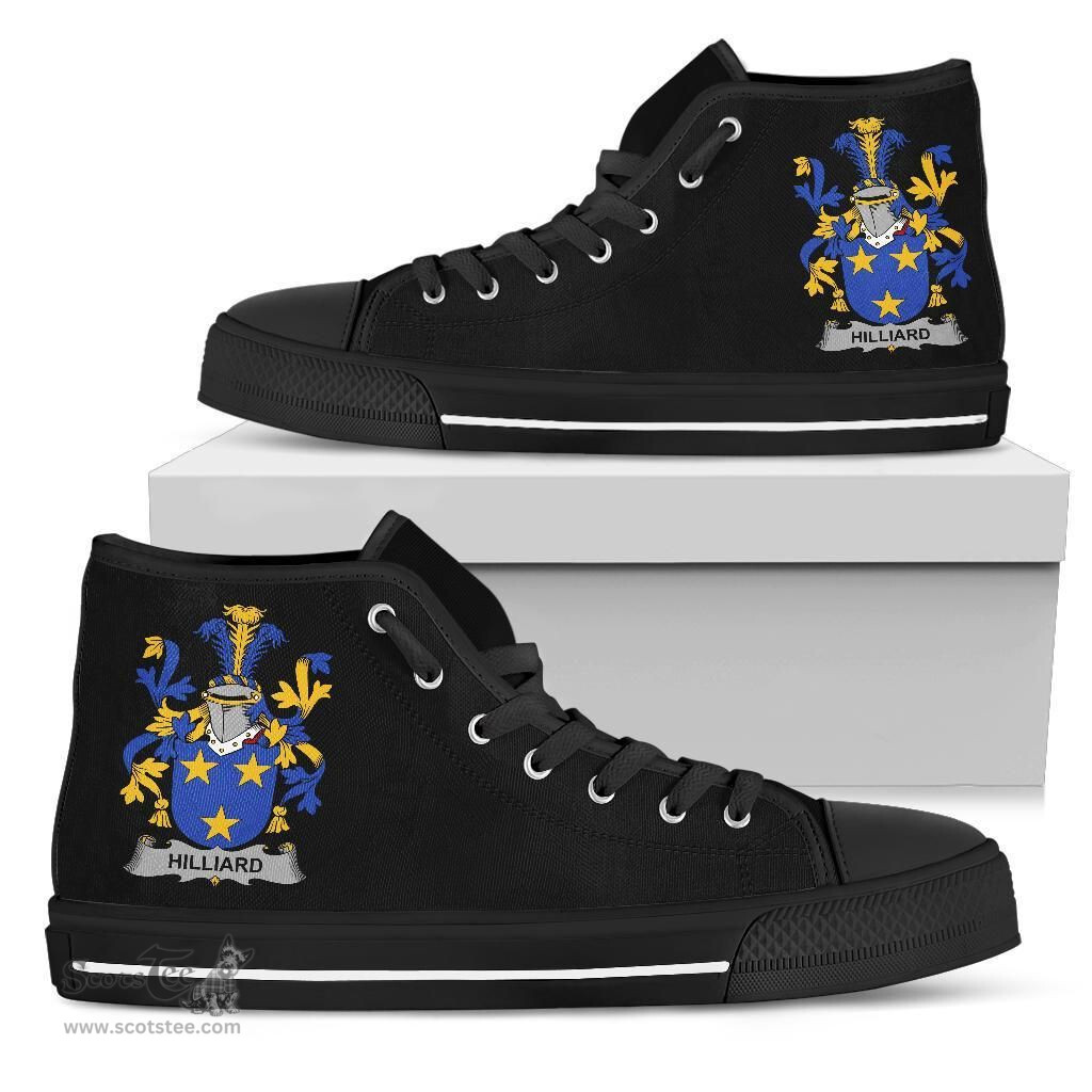 Irish Hilliard Coat of Arms Family Crest Ireland High Top Shoes (Women's/Men's) Black/ White Irish Shoes
