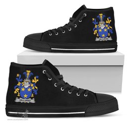Irish Hilliard Coat of Arms Family Crest Ireland High Top Shoes (Women's/Men's) Black/ White Irish Shoes