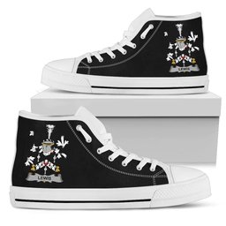 Irish Lewis Coat of Arms Family Crest Ireland High Top Shoes (Women's/Men's) Black/ White Irish Shoes